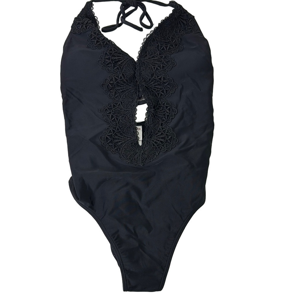 Hollister Chic Black High Cut One Piece Swimsuit size XS